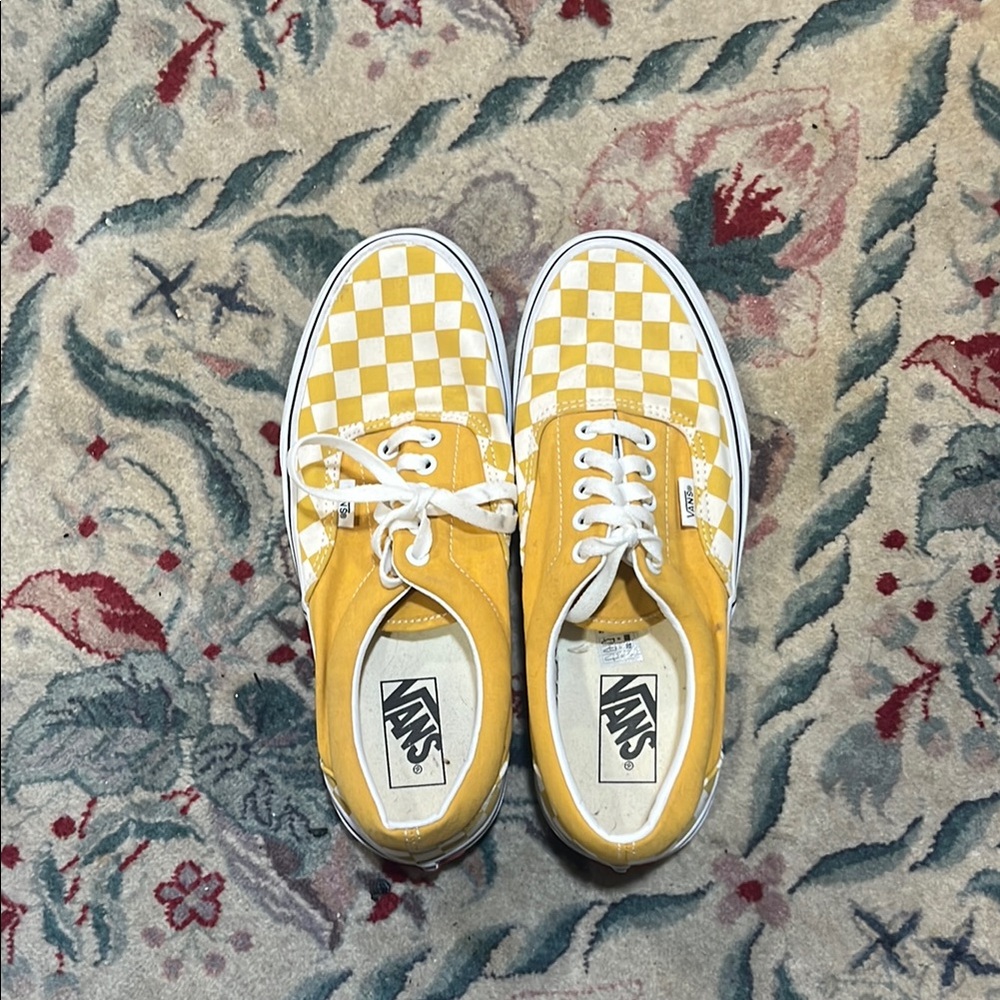Vans Yellow and White Checkered Shoes